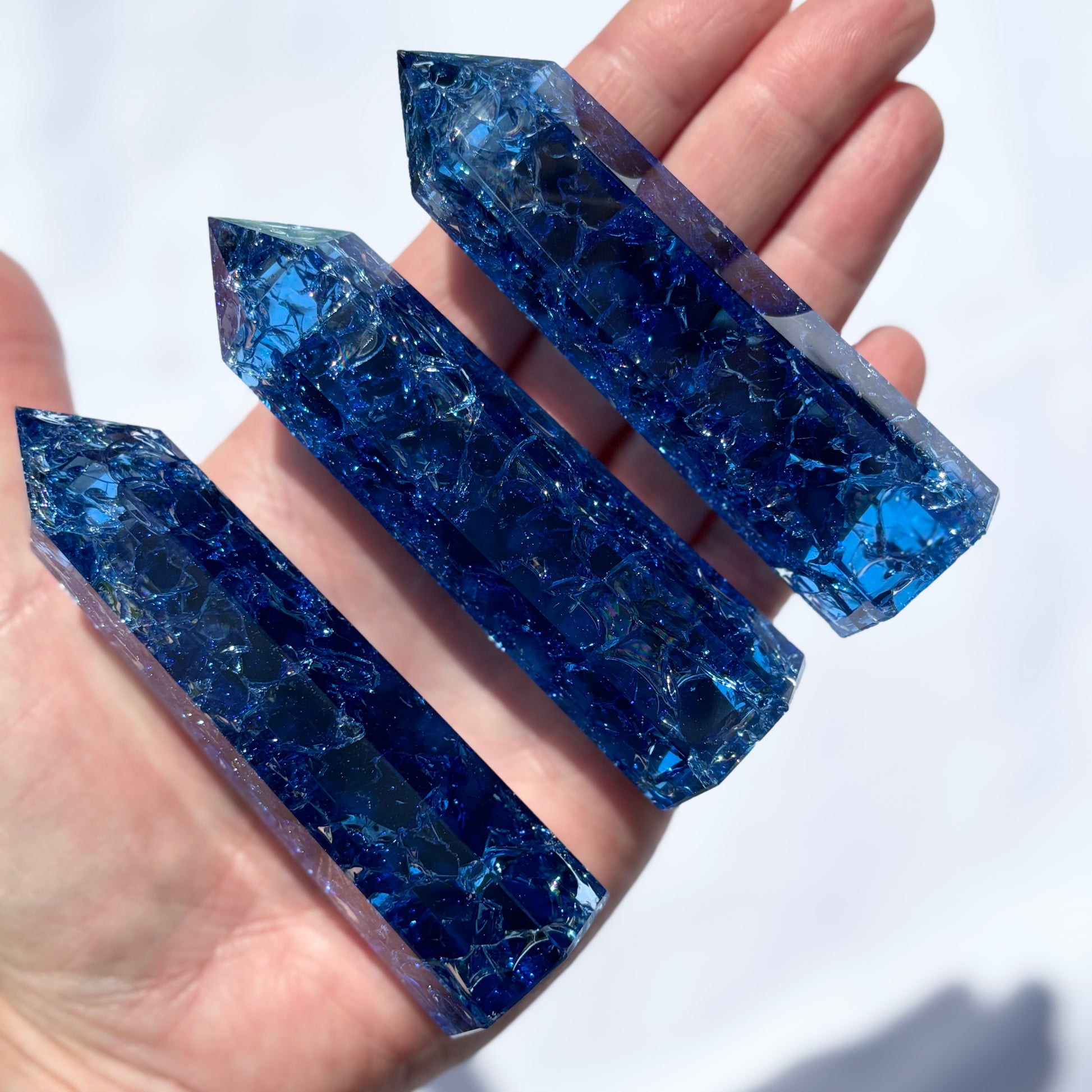 Blue Crackled Quartz Points Pack of 3 from UK Wholesale Crystals