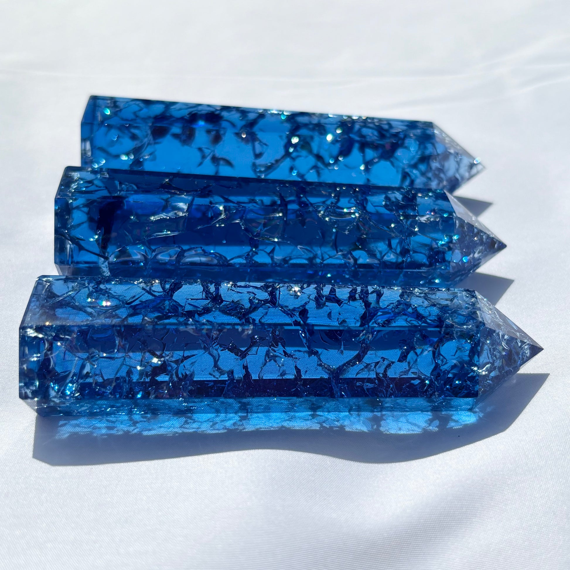 Blue Crackled Quartz Points Pack of 3 from UK Wholesale Crystals