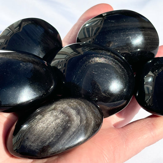 Silver Obsidian Palmstones Bundle 544g 8 Pieces