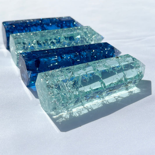 Blue & Green Crackled Quartz Points Pack of 4 from UK Wholesale Crystals