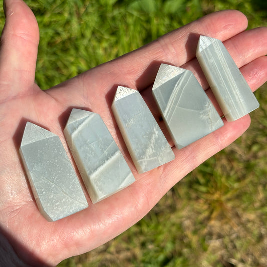 Sage Green Silky Moonstone Points Bundle 122g 5 Pieces