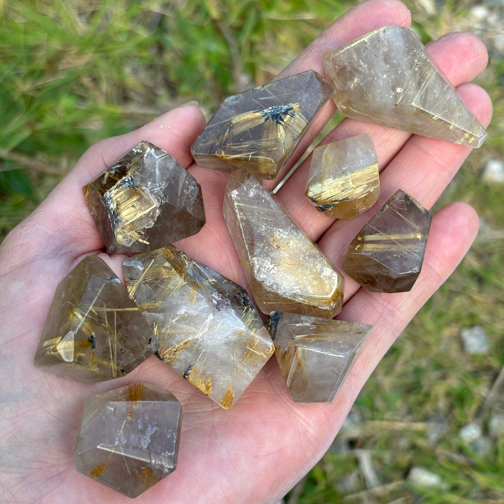 Brazilian Rutilated Quartz Freeforms 175g 10 Pieces from UK Wholesale Crystals