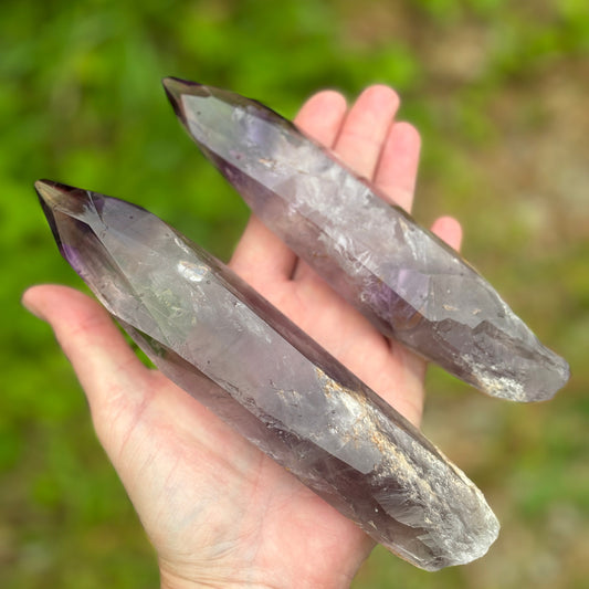 High Quality Brazilian Amethyst Half Polished Points Bundle 523g 2 Pieces from UK Wholesale Crystals