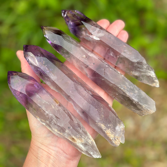 High Quality Brazilian Amethyst Half Polished Points Bundle 690g 4 Pieces from UK Wholesale Crystals