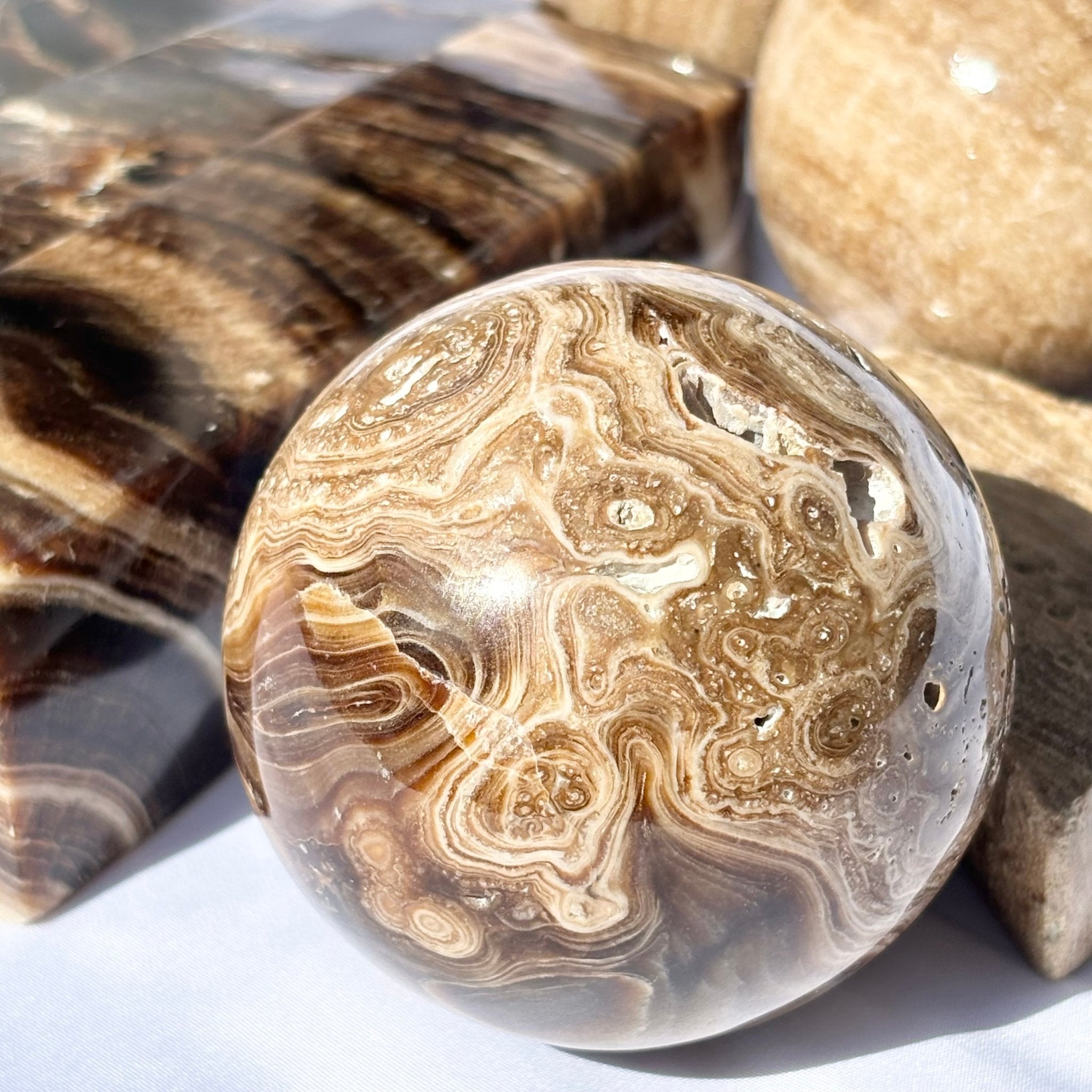 Mixed Chocolate Calcite Spheres & Towers from UK Wholesale Crystals