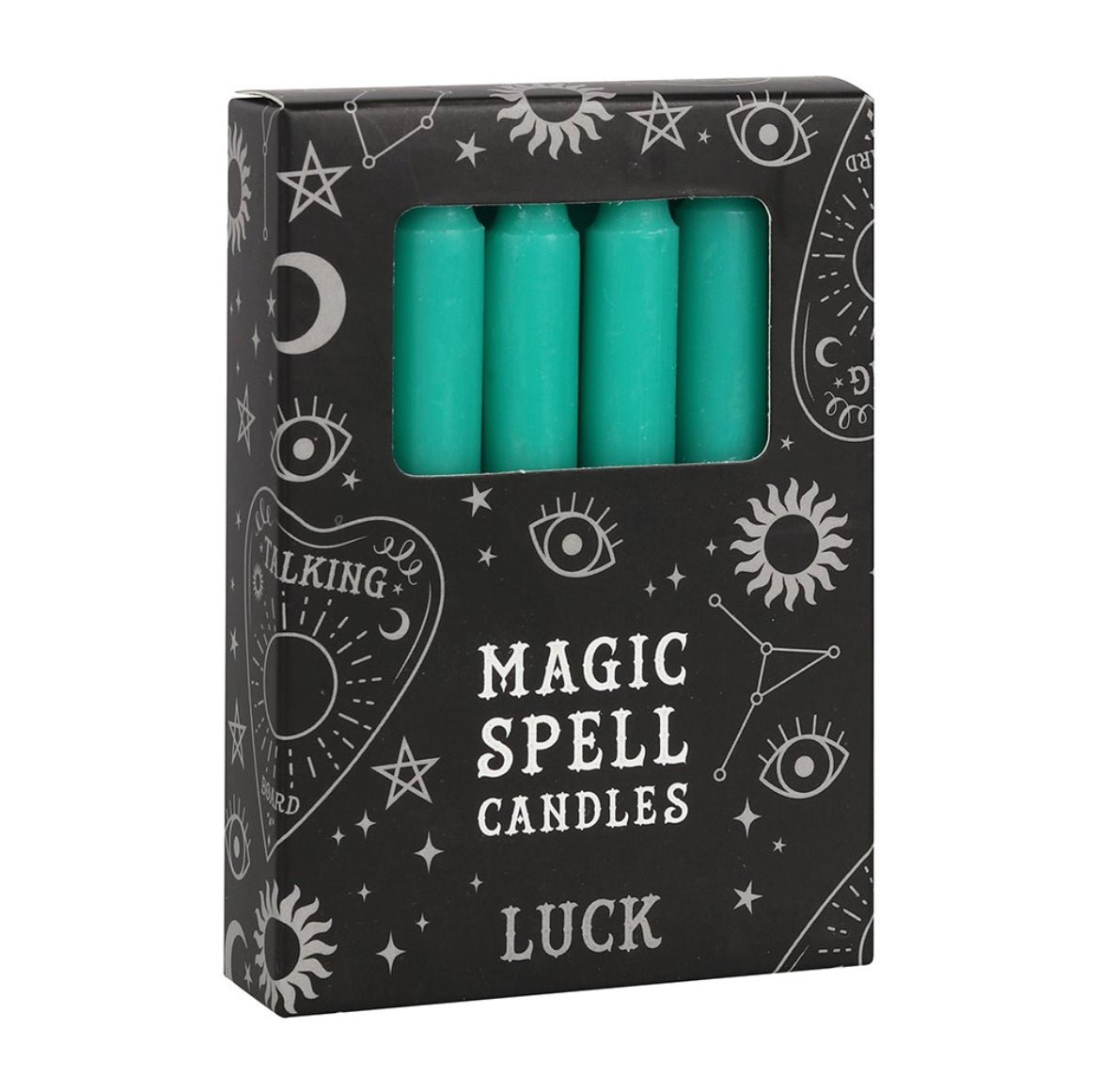 Pack of 12 Green Magic Spell Candles for Luck from UK Wholesale Crystals