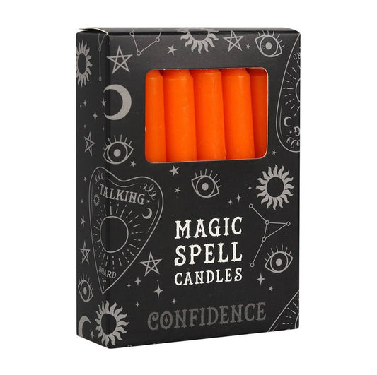 Pack of 12 Orange Magic Spell Candles for Confidence from UK Wholesale Crystals