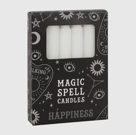 Pack of 12 White Magic Spell Candles for Happiness from UK Wholesale Crystals