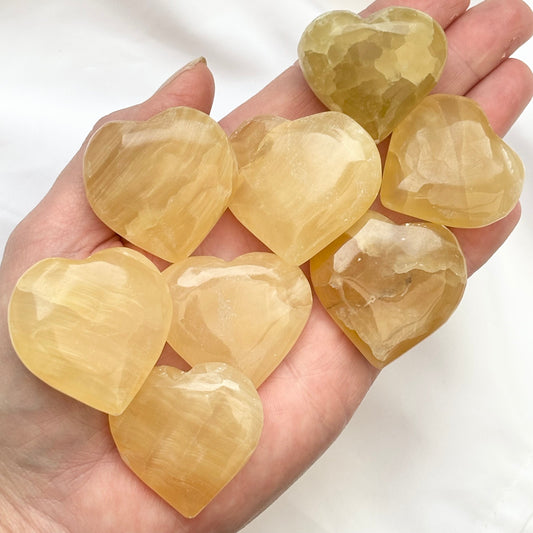 Small Honey Calcite Hearts Pack of 5 from UK Wholesale Crystals